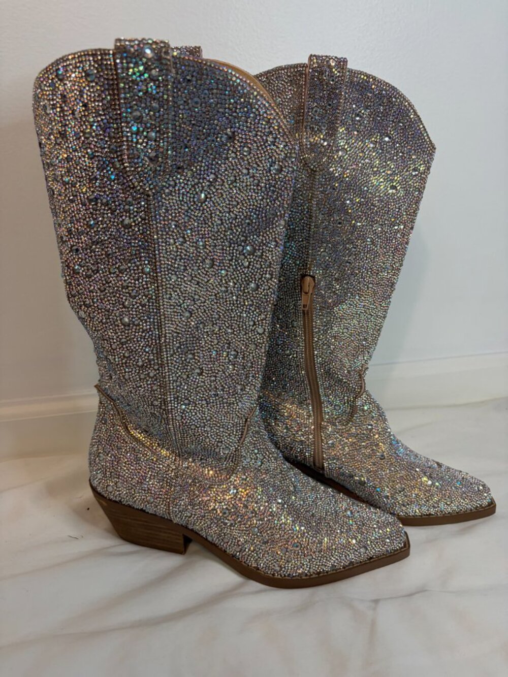 Betsey Johnson Utah Rhinestone Bedazzled Calf Height Boots - Picture 2 of 8